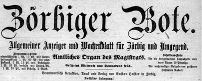 Zörbiger Bote vom 29.3.1882, Titelseite