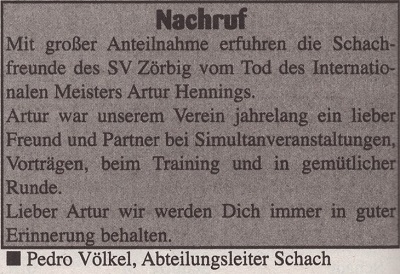 Nachruf Zörbiger SV in Rochade Sachsen-Anhalt